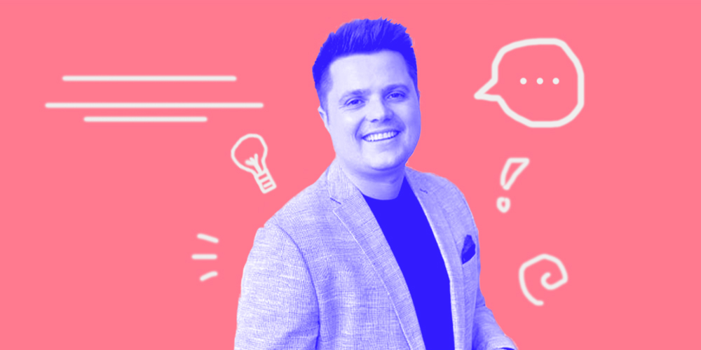 Illustrated portrait of Fast co-founder Domm Holland