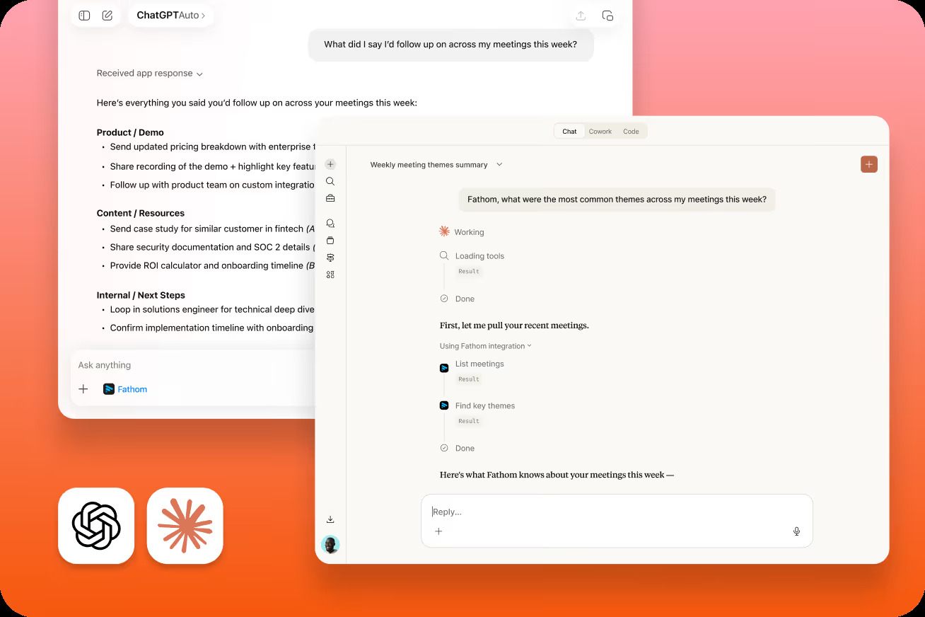 Fathom meeting information connected to ChatGPT and Claude
