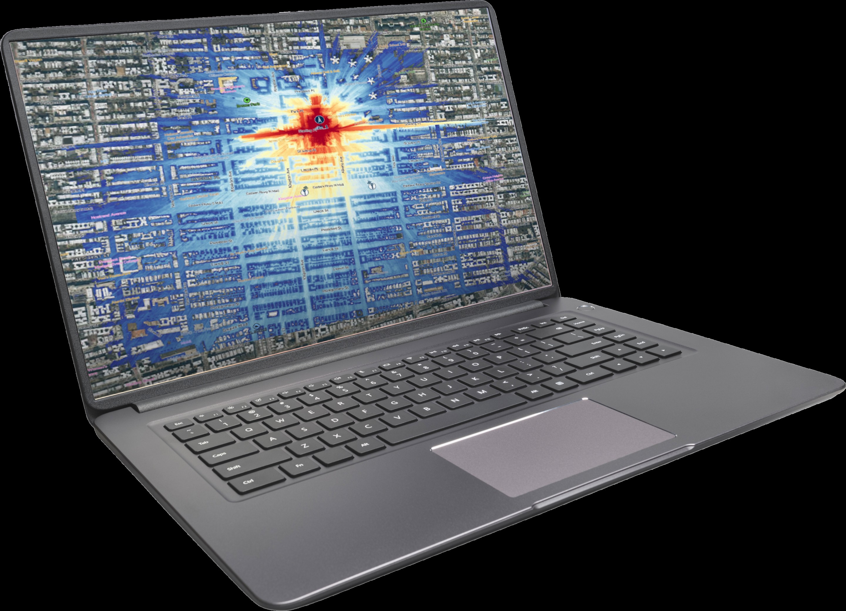 Federated Wireless Adaptive Network Planner displayed on a laptop beside a radio tower