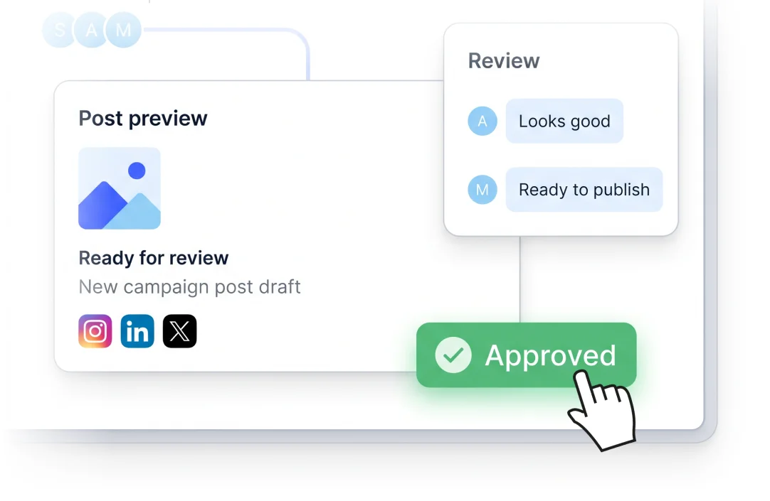 FeedHive post preview with reviewer comments and an approved status