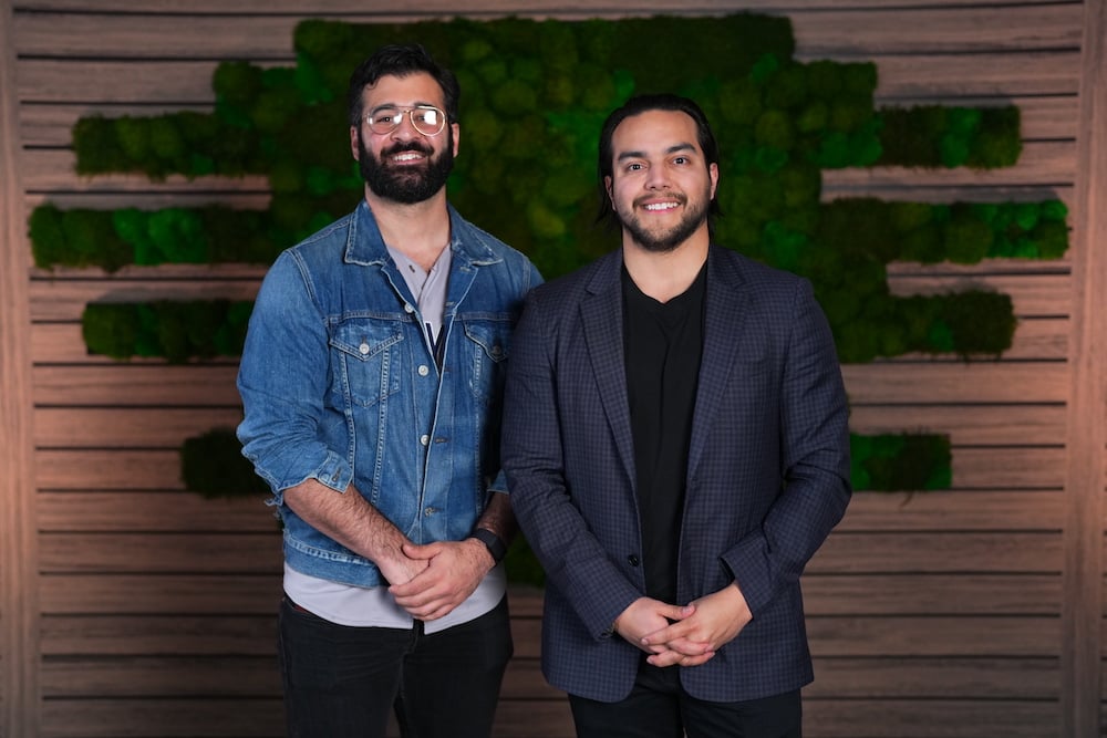 Subject co-founders Michael Vilardo, left, and Felix Ruano, right, standing together during a company photo shoot