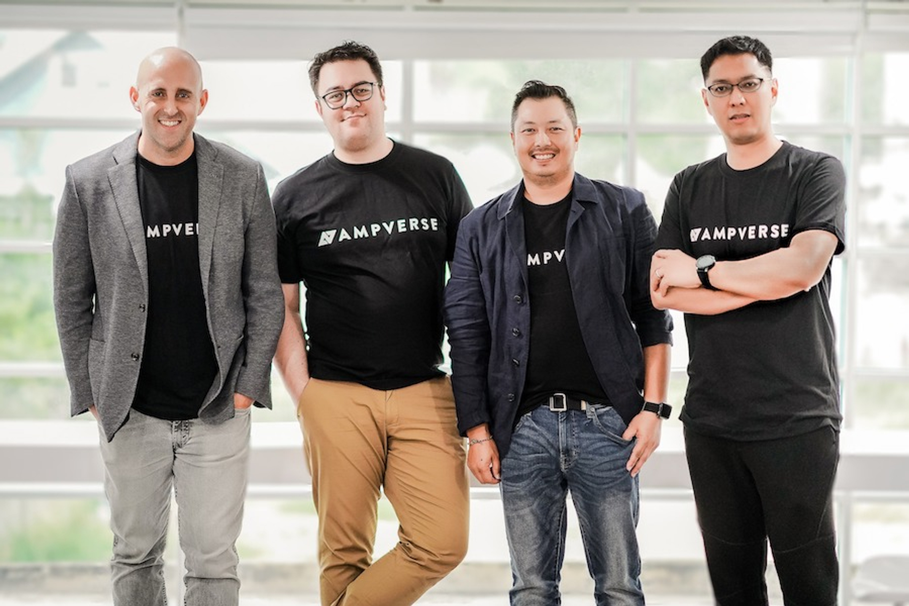 Ampverse founders Charlie Baillie, Matthias Beyer, Ferdinand Gutierrez and Surasak Winij standing together