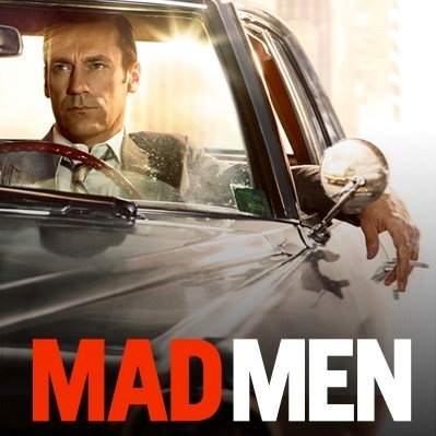 Mad Men campaign artwork featuring Don Draper behind the wheel