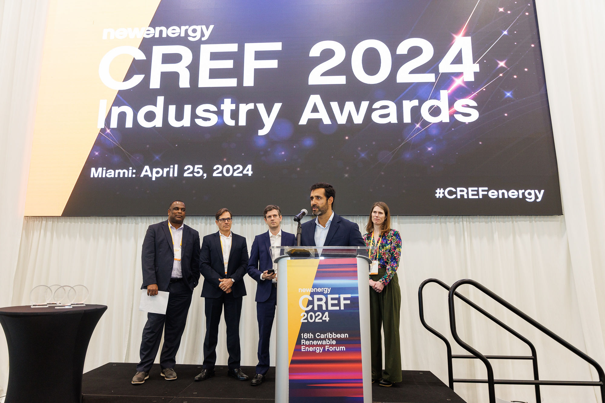 Fernando Alvarado, second from left, with project partners at the 2024 CREF awards in Miami