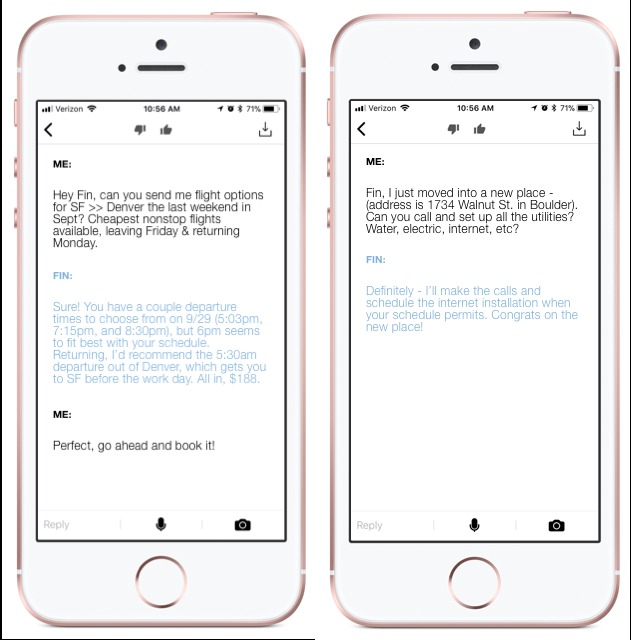 Archival collage of Fin Assistant conversations and mobile request screens