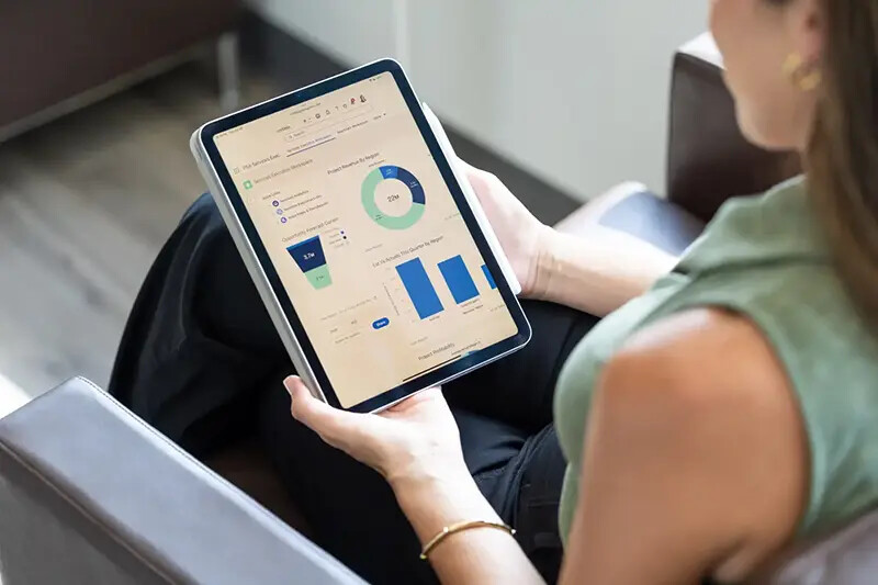 Certinia dashboards showing project actuals, expenses, and resource requests