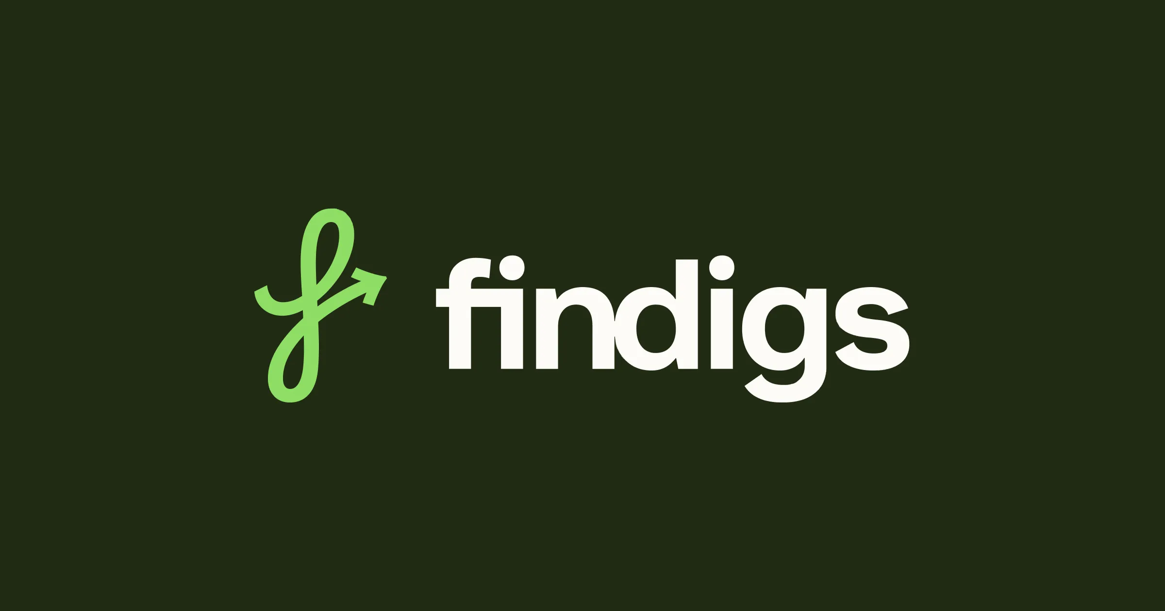 Findigs company logo - green cursive 'f' arrow with wordmark on dark green