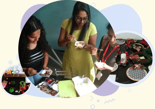 Fingent employees serving homemade food at an Art for Aid fundraiser
