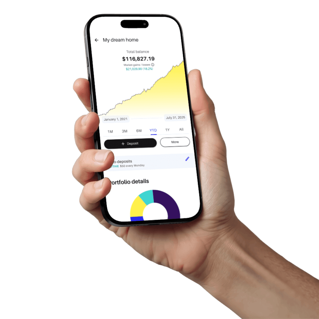 Finhabits app shown on a phone held in hand