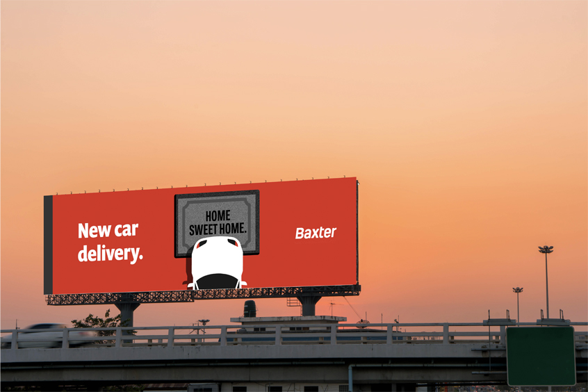 Baxter campaign image advertising new car delivery