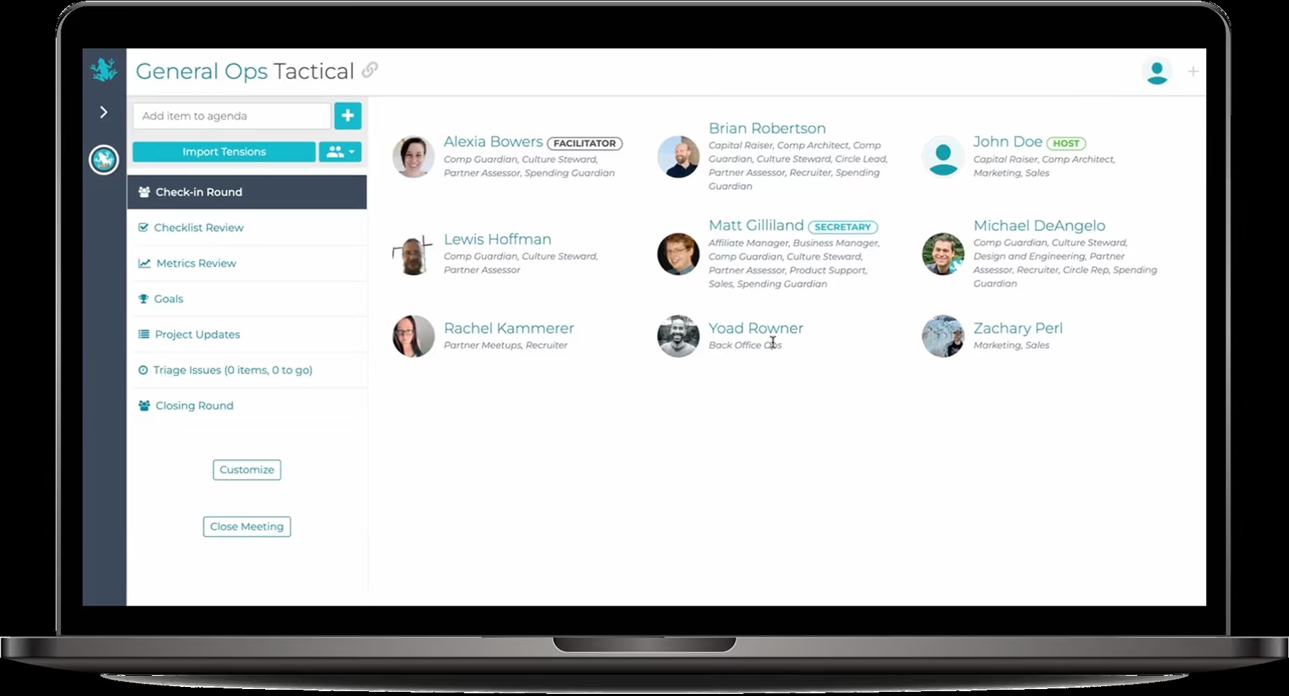 GlassFrog software interface shown in First Factory’s project portfolio