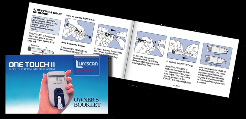 OneTouch II owner’s booklet cover and an illustrated interior spread
