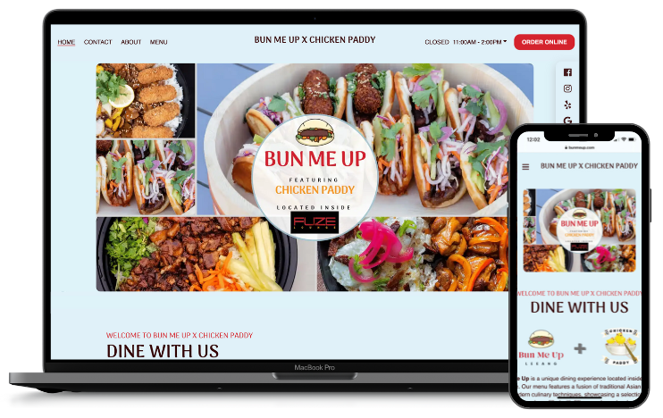 Fisherman’s published example of the Bun Me Up restaurant website