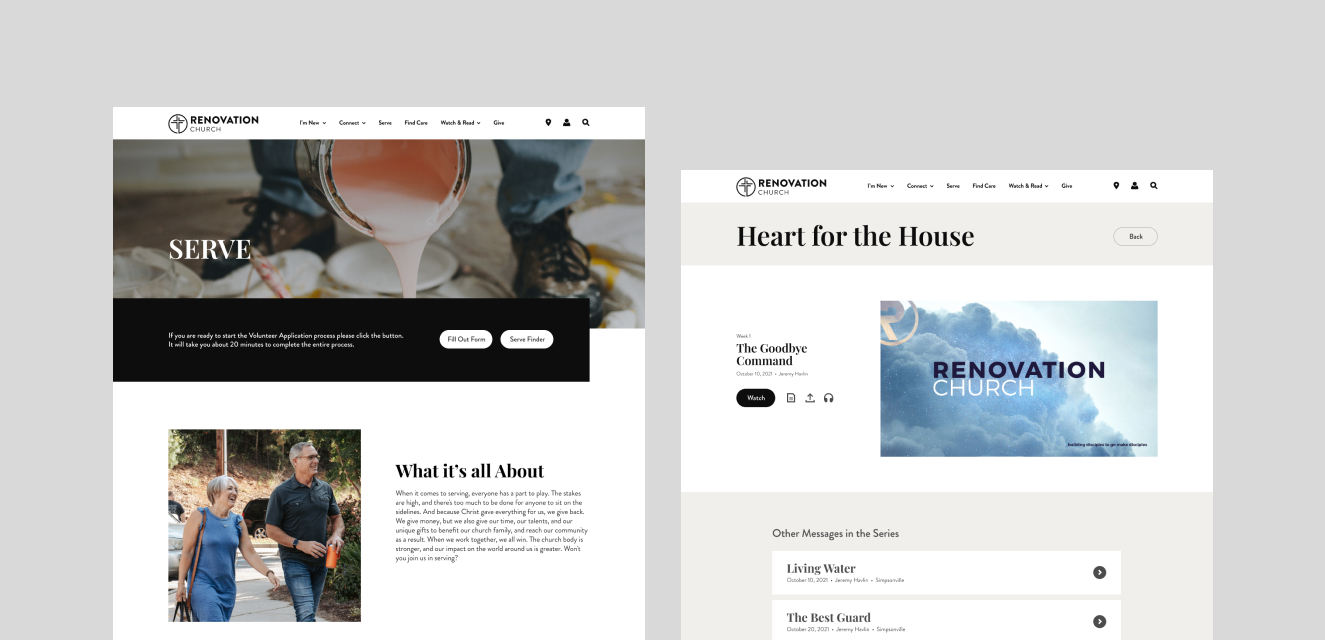 Desktop website designs created by Fishhook for Renovation Church
