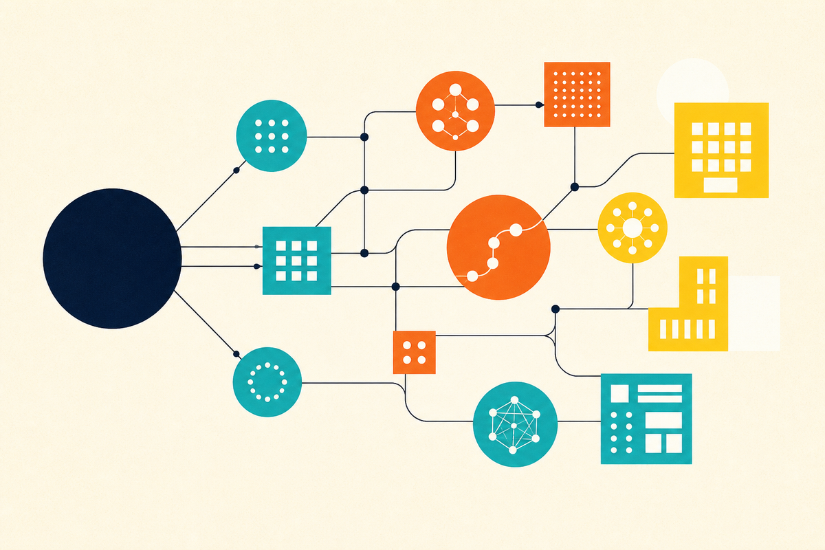Abstract Swiss-style network of geometric healthcare, data and capital nodes
