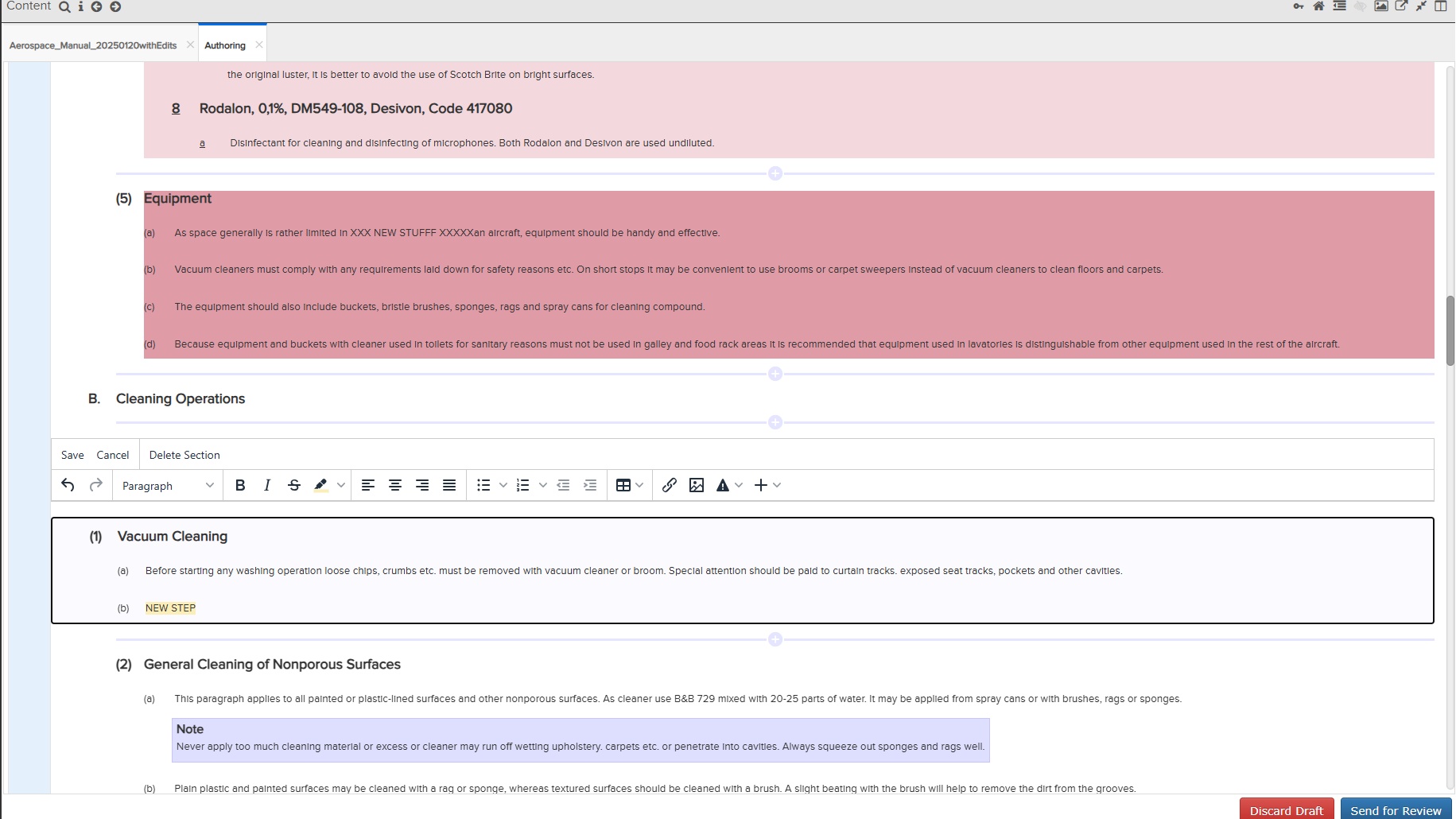 Flatirons Pinpoint demo showing inline edits and a Send for Review button