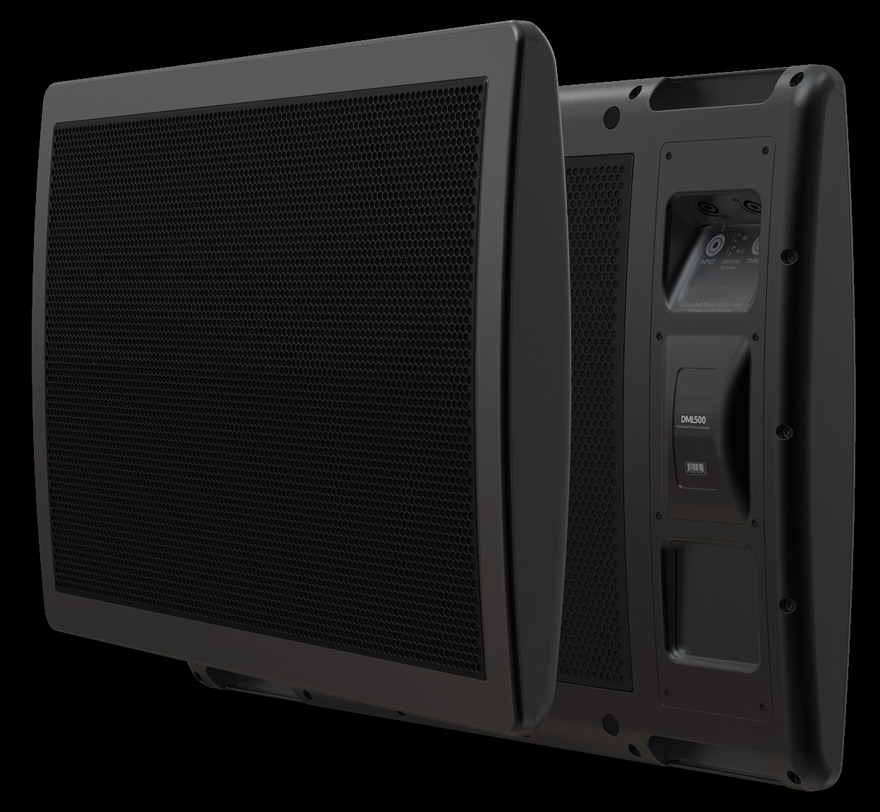 Front and rear views of the FlatPanel Audio DML500 loudspeaker
