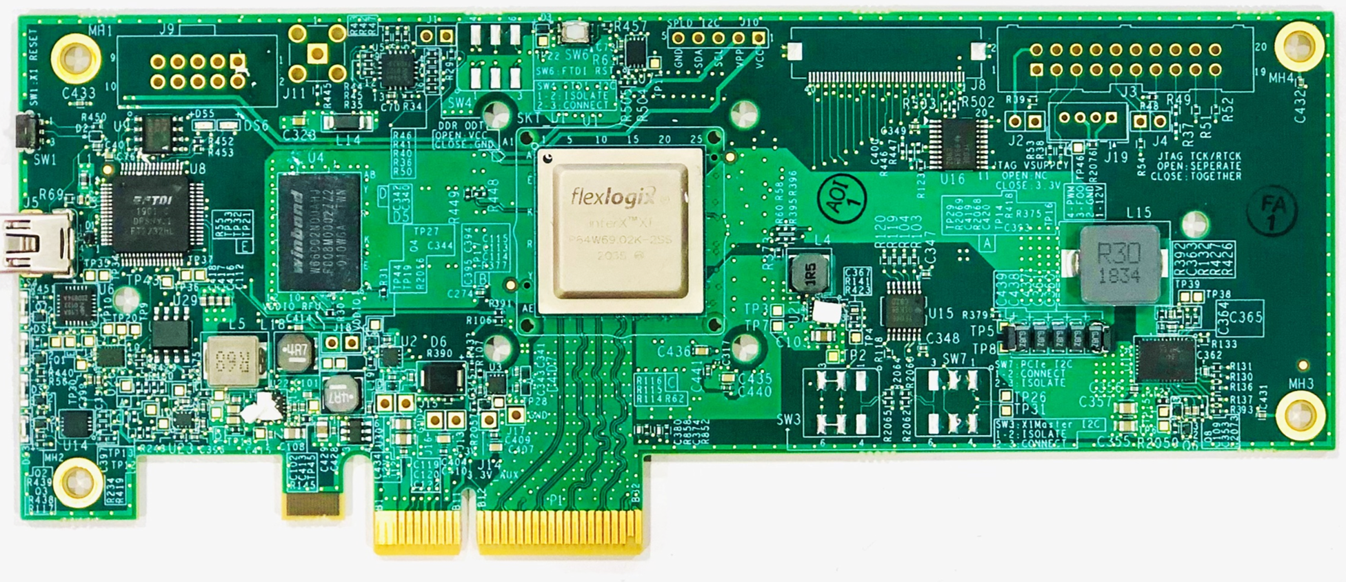 Top view of a Flex Logix InferX X1 accelerator board