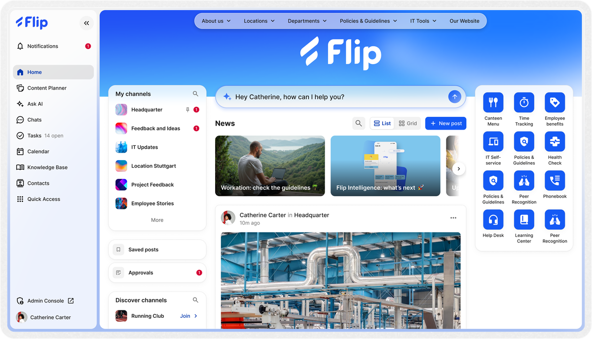 Flip employee experience platform shown across desktop and mobile screens