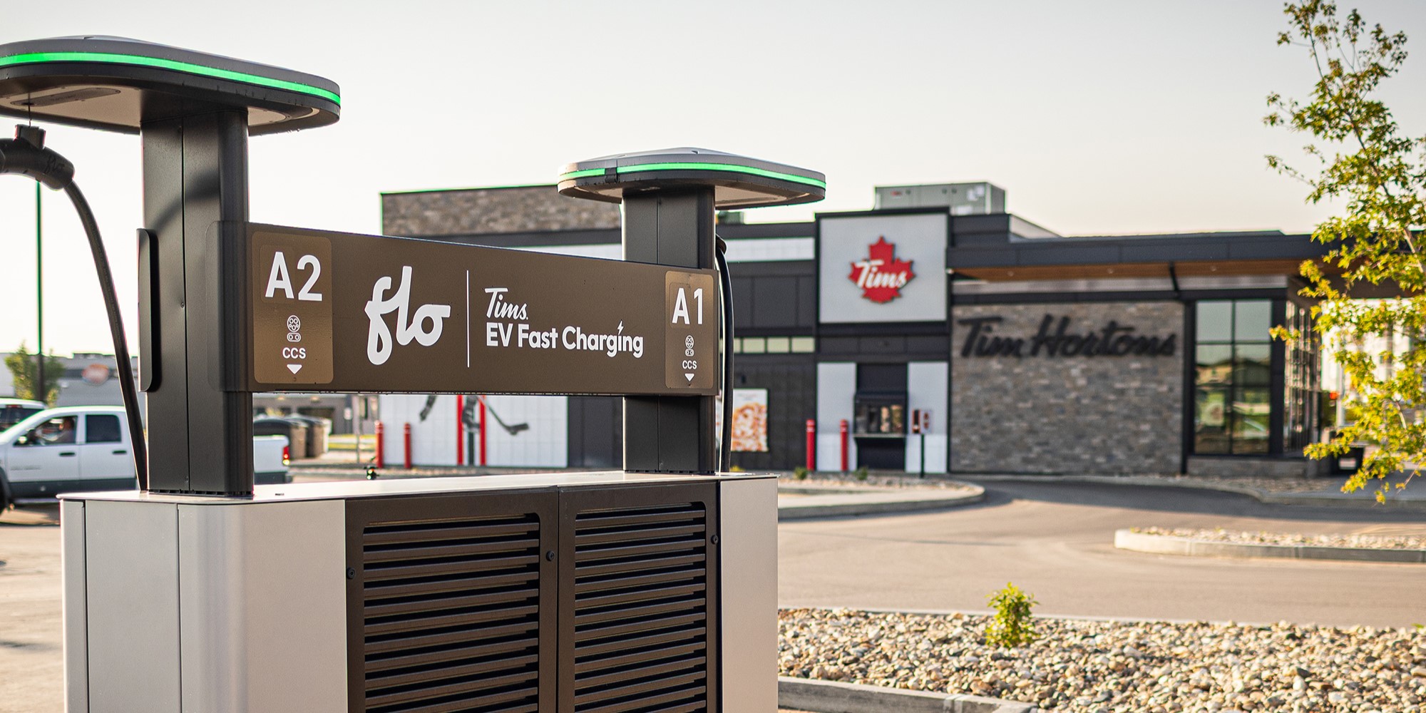 FLO Ultra charging stations at a Tim Hortons restaurant