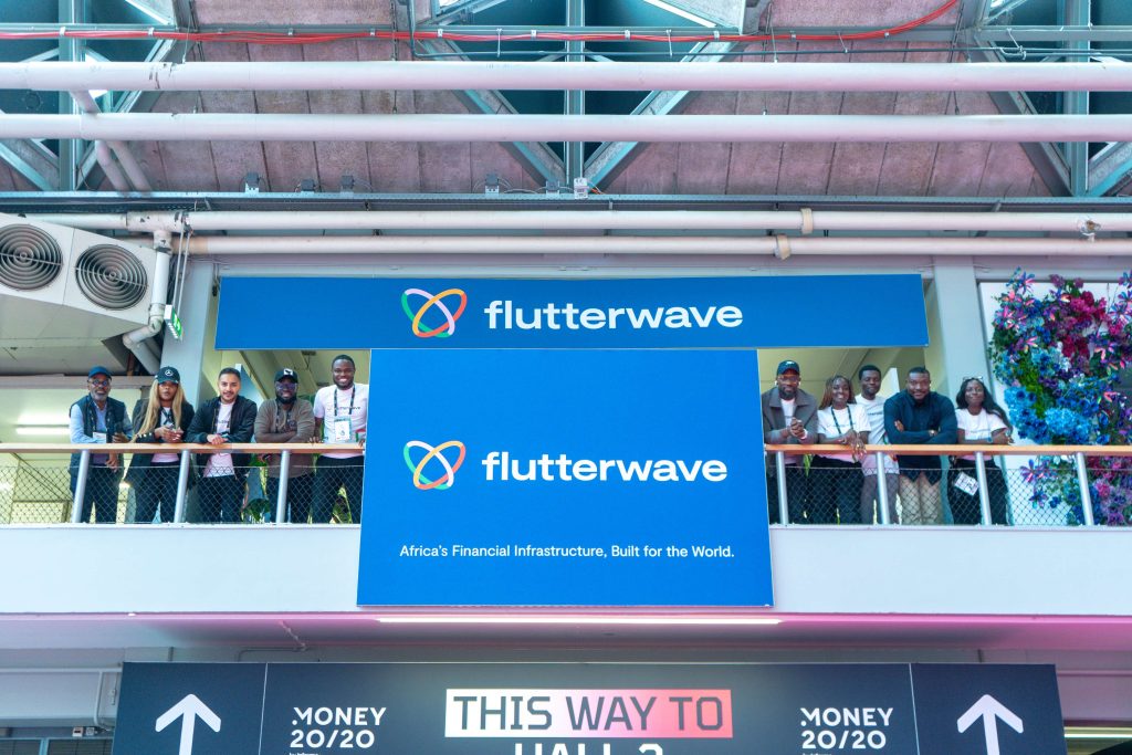 Flutterwave delegation standing above its exhibition space at Money20/20 Europe 2026