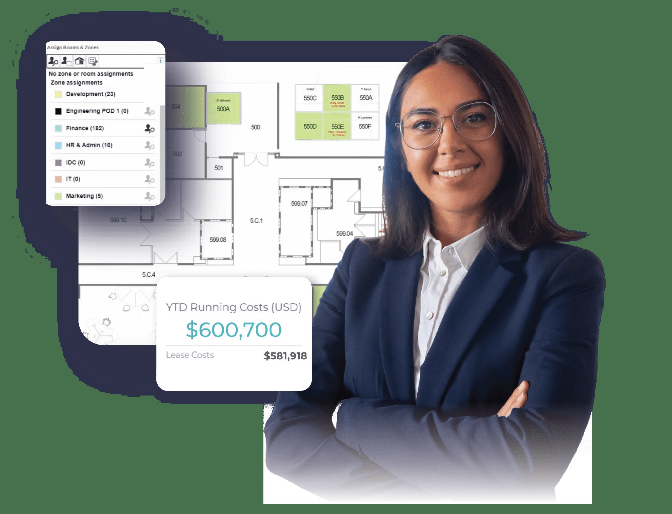 FM:Systems product views showing workplace dashboards and mapped space