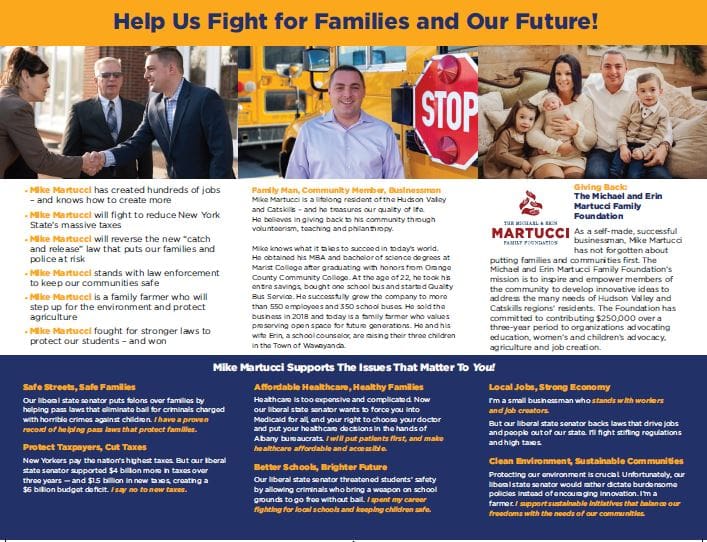 Campaign mailer created for Mike Martucci's 2020 state senate campaign
