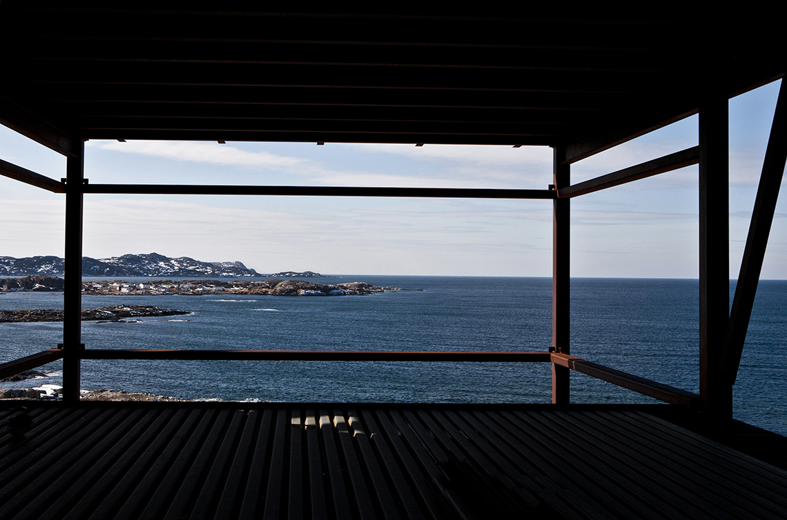 Fogo Island Inn during construction on its rocky coastal site