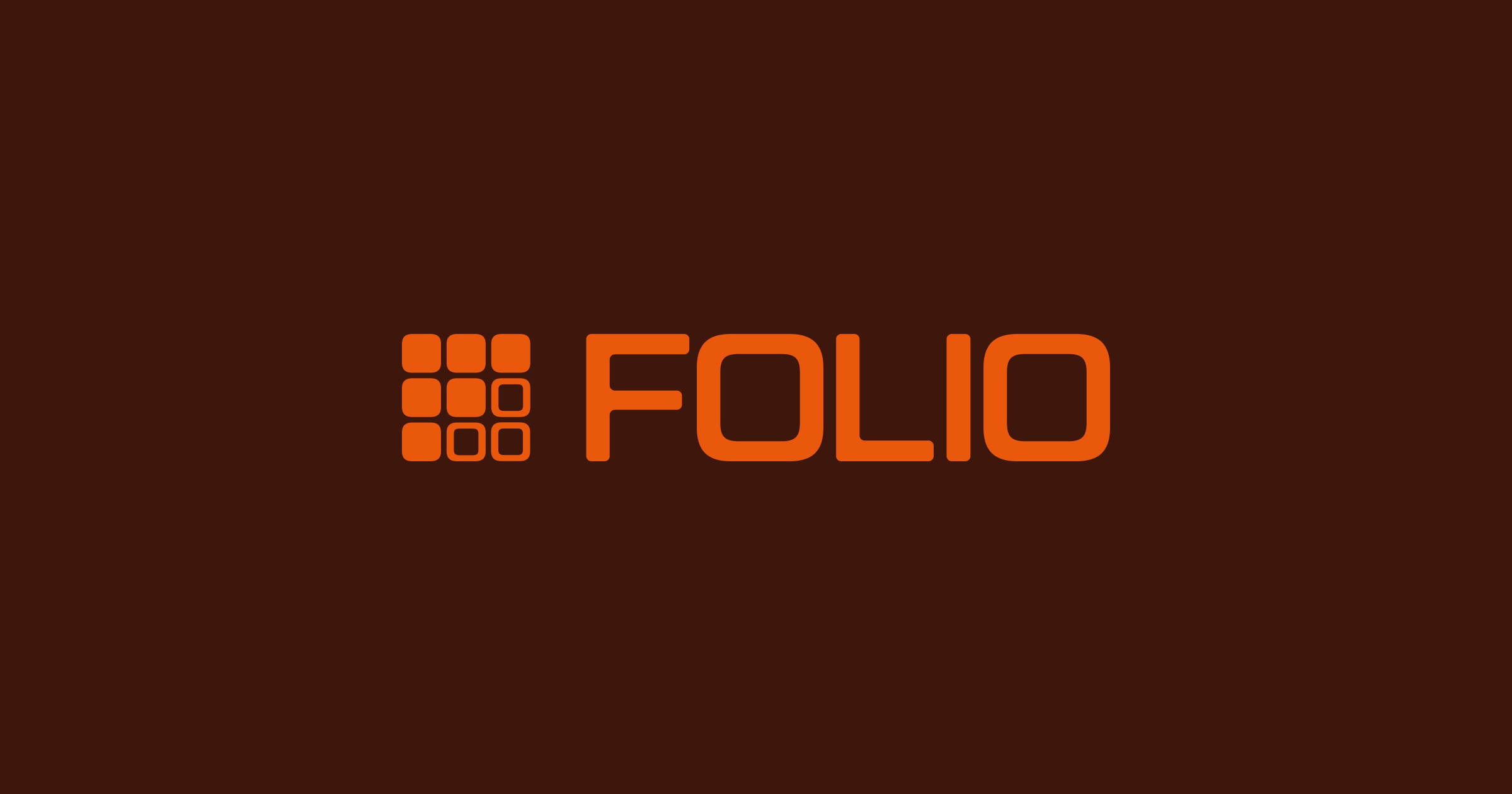 Folio logo - orange wordmark on a deep brown field