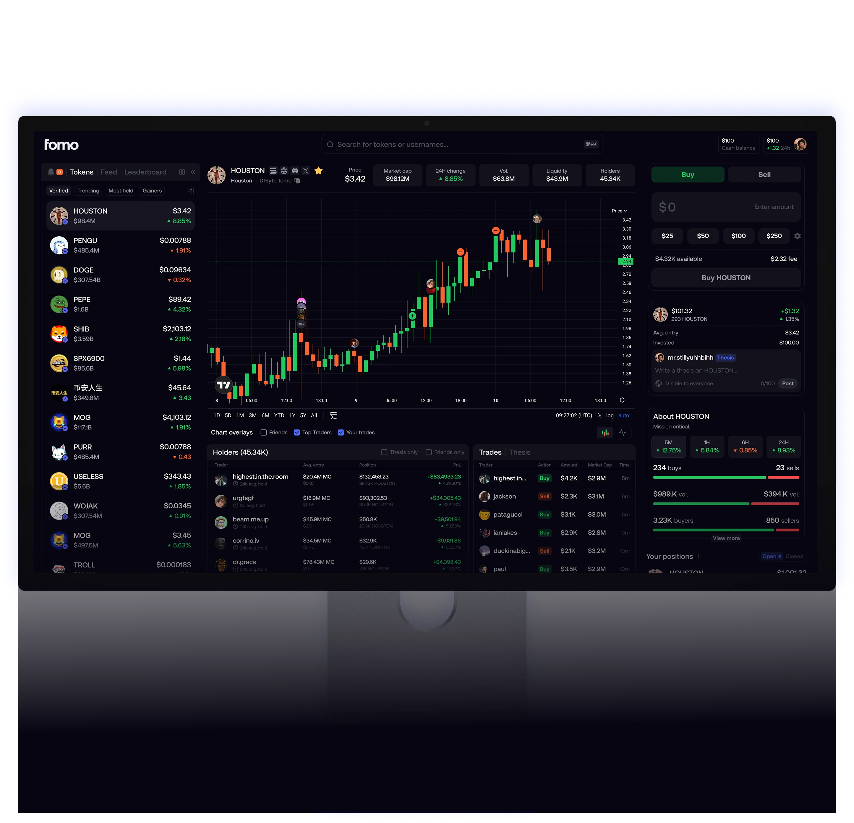 Official fomo desktop product visual showing its trading interface