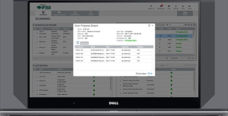 Published Tripwire IP360 laptop product image showing scan progress