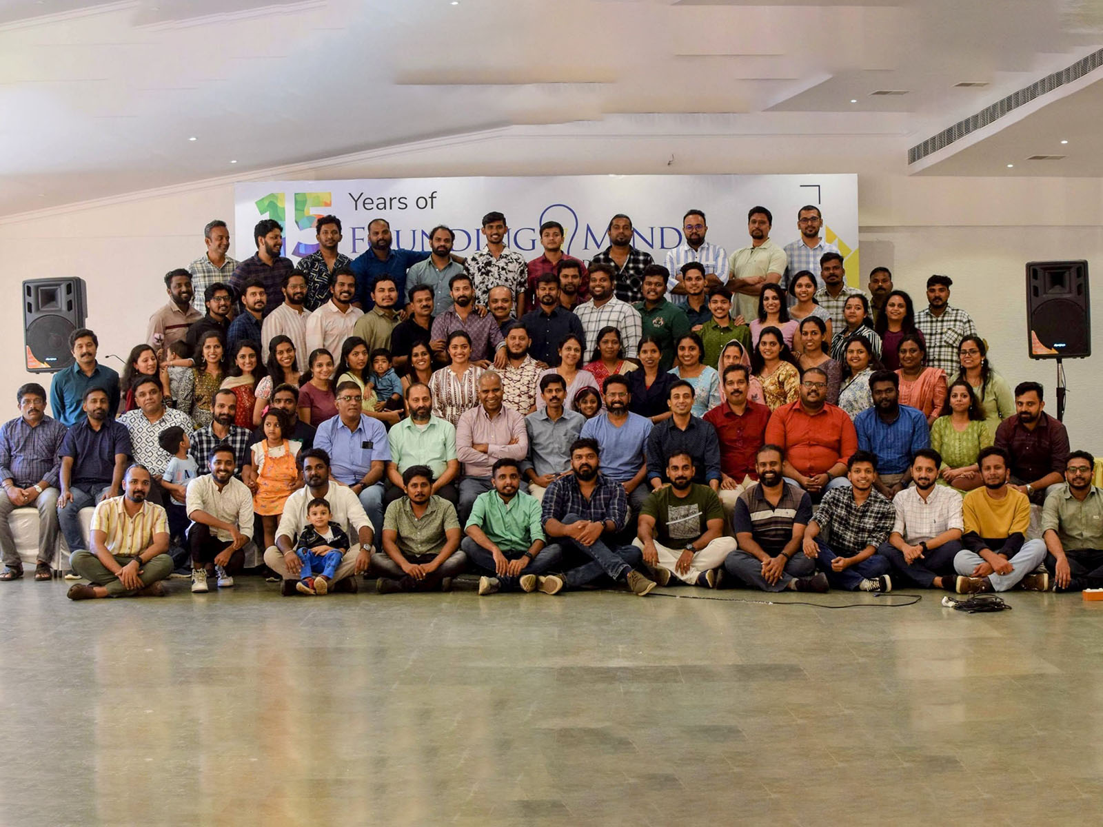 Founding Minds colleagues gathered for a group photograph at the company’s fifteenth-anniversary celebration