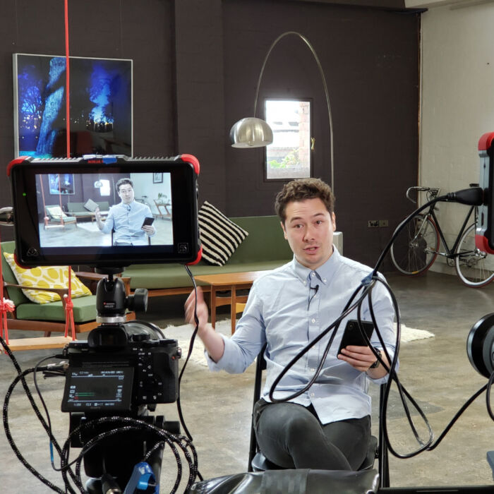 Nathan Chan recording his Instagram course