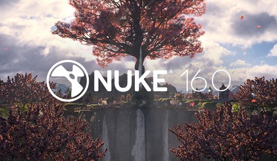 Nuke 16 release artwork showing a fantastical landscape with red-leaved trees