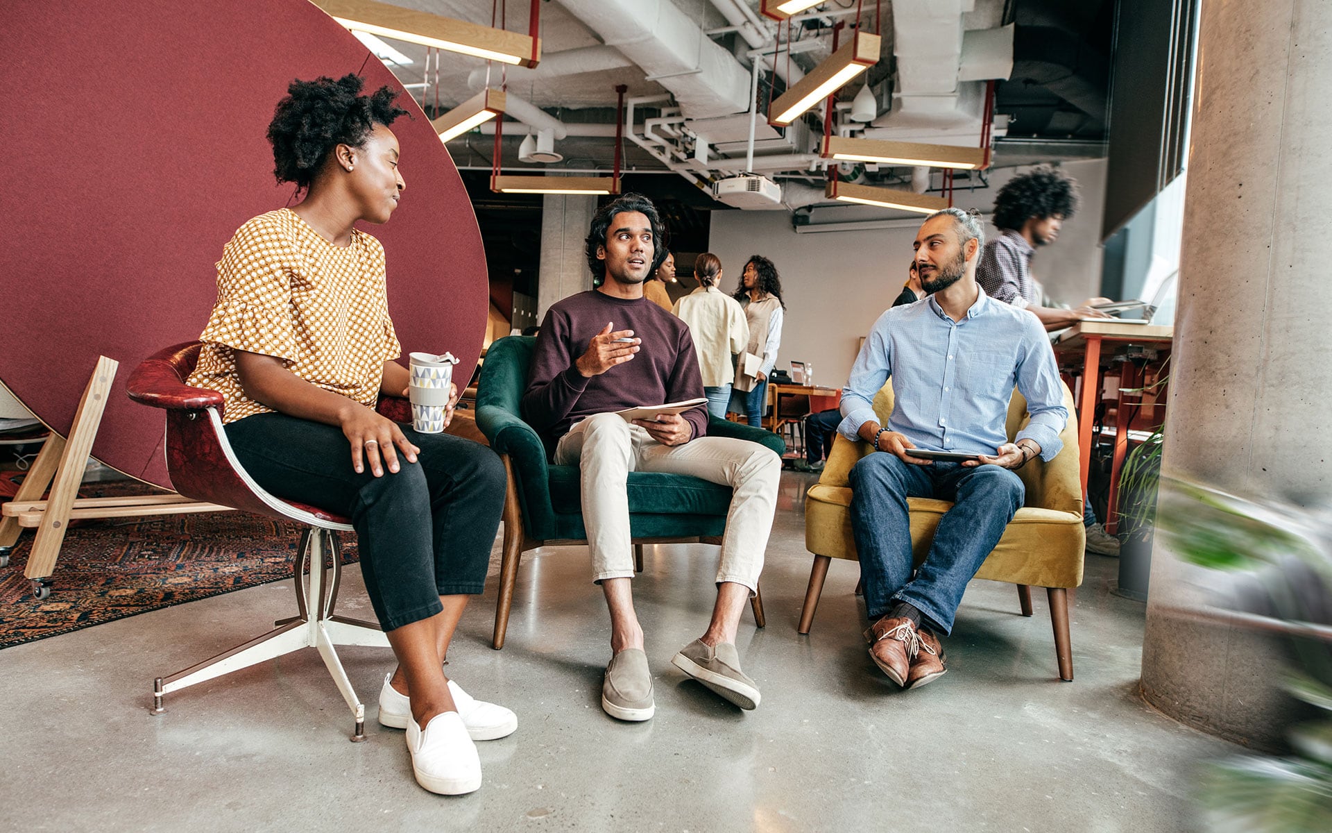 A group collaborating in a modern workplace