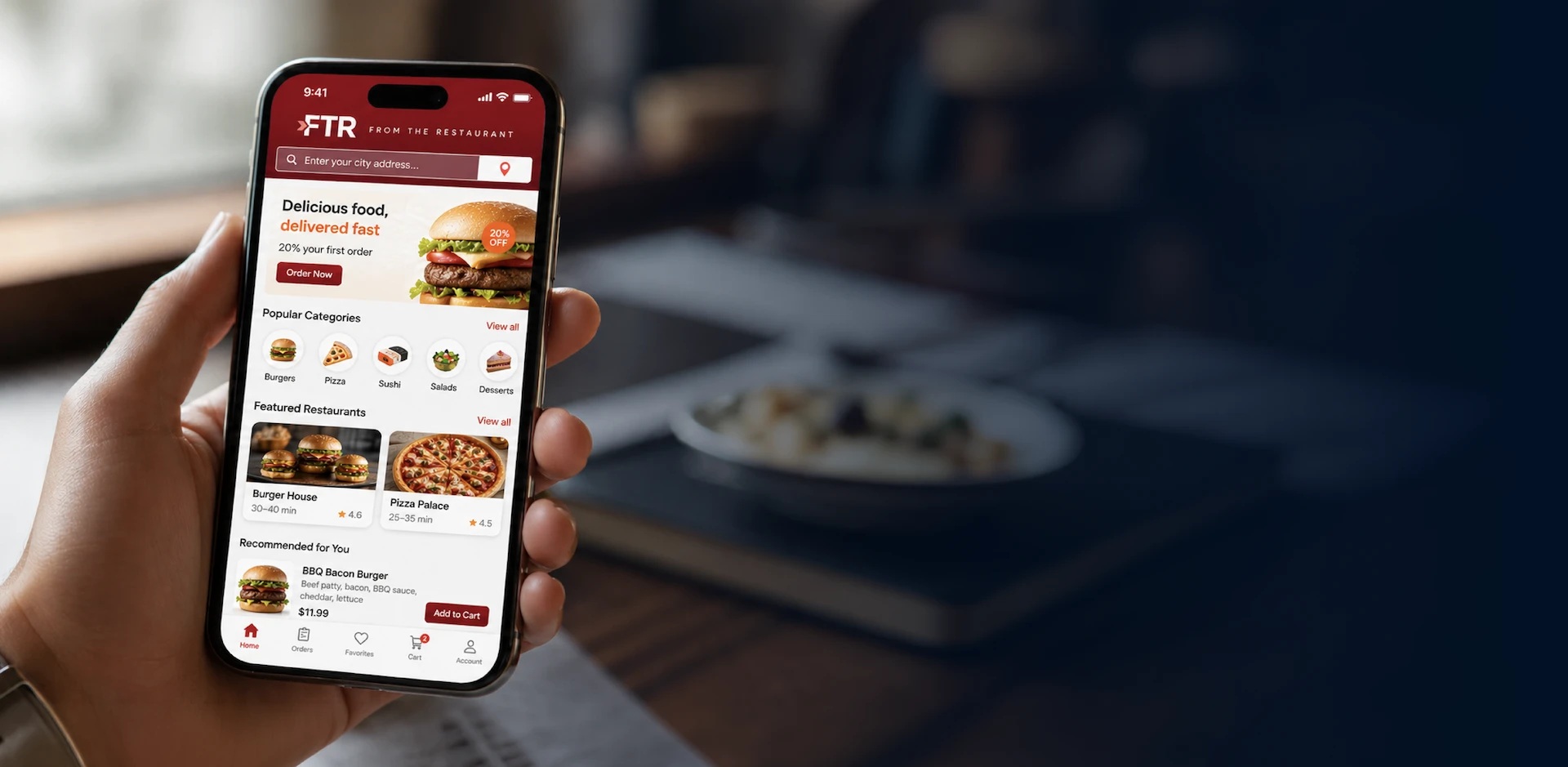Fox Ordering promotional image showing the FromTheRestaurant app on a phone
