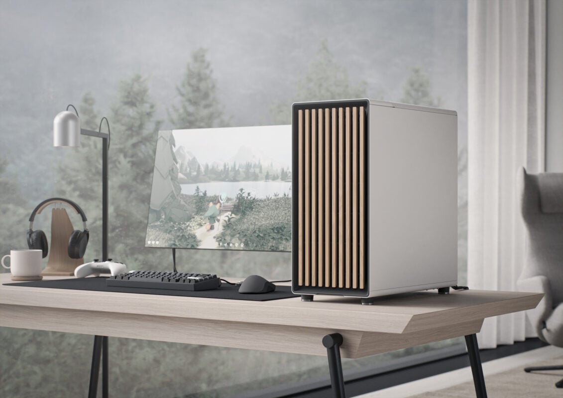 A white Fractal Design North PC case in a restrained interior