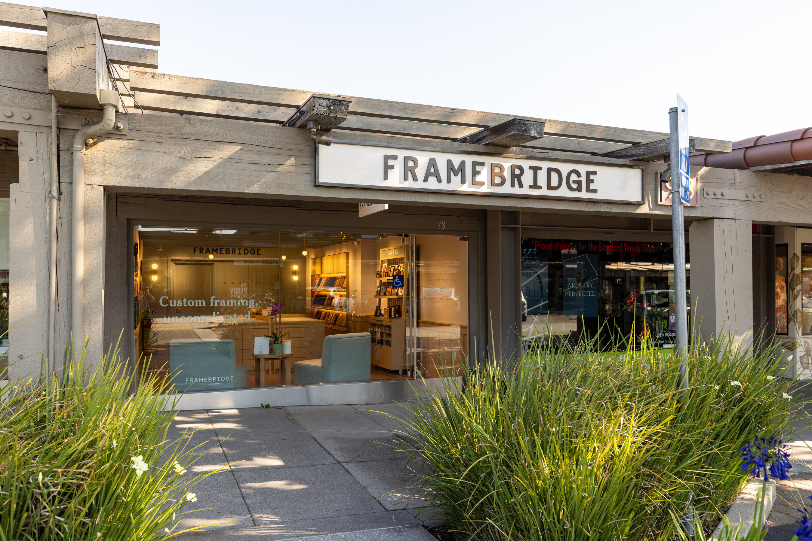 Framebridge’s Palo Alto store with framed artwork and consultation displays
