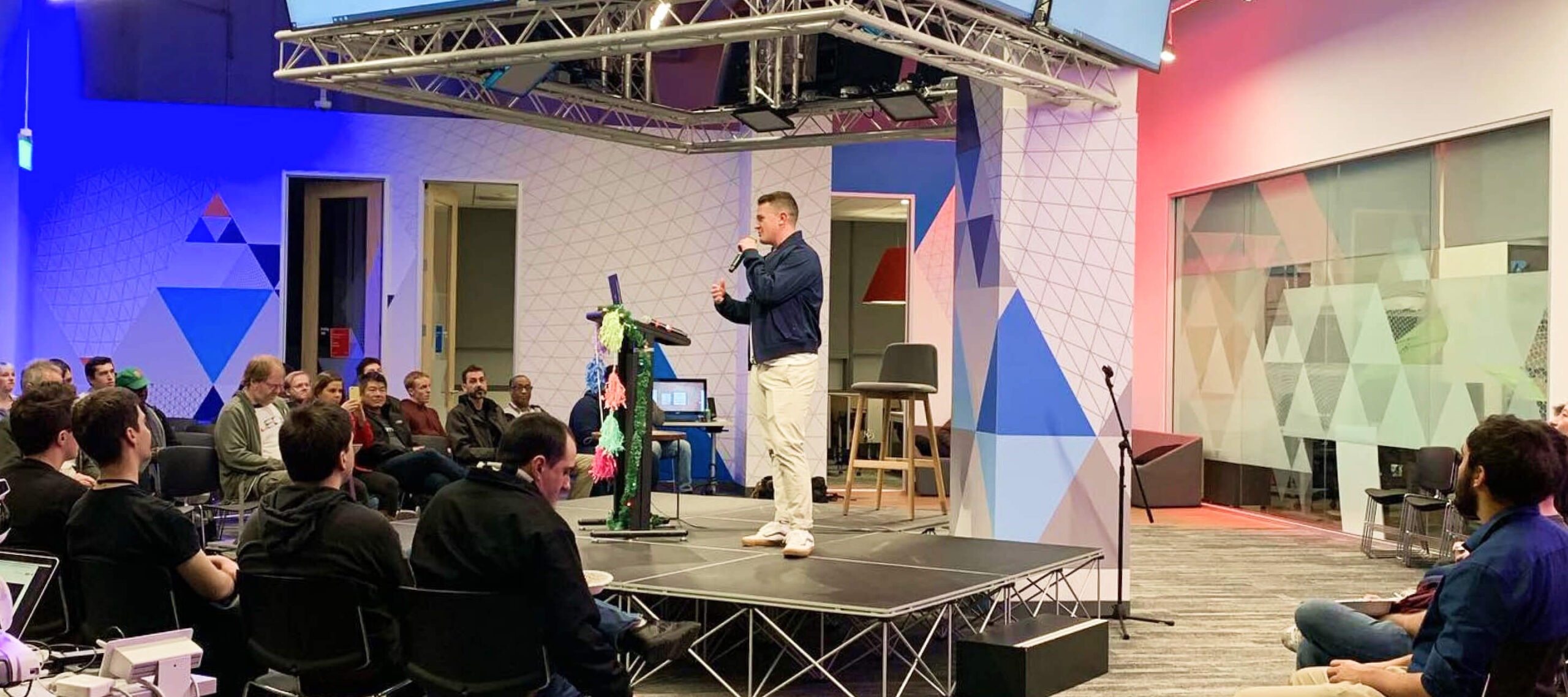 A Frameplay presentation to an audience at a gaming event
