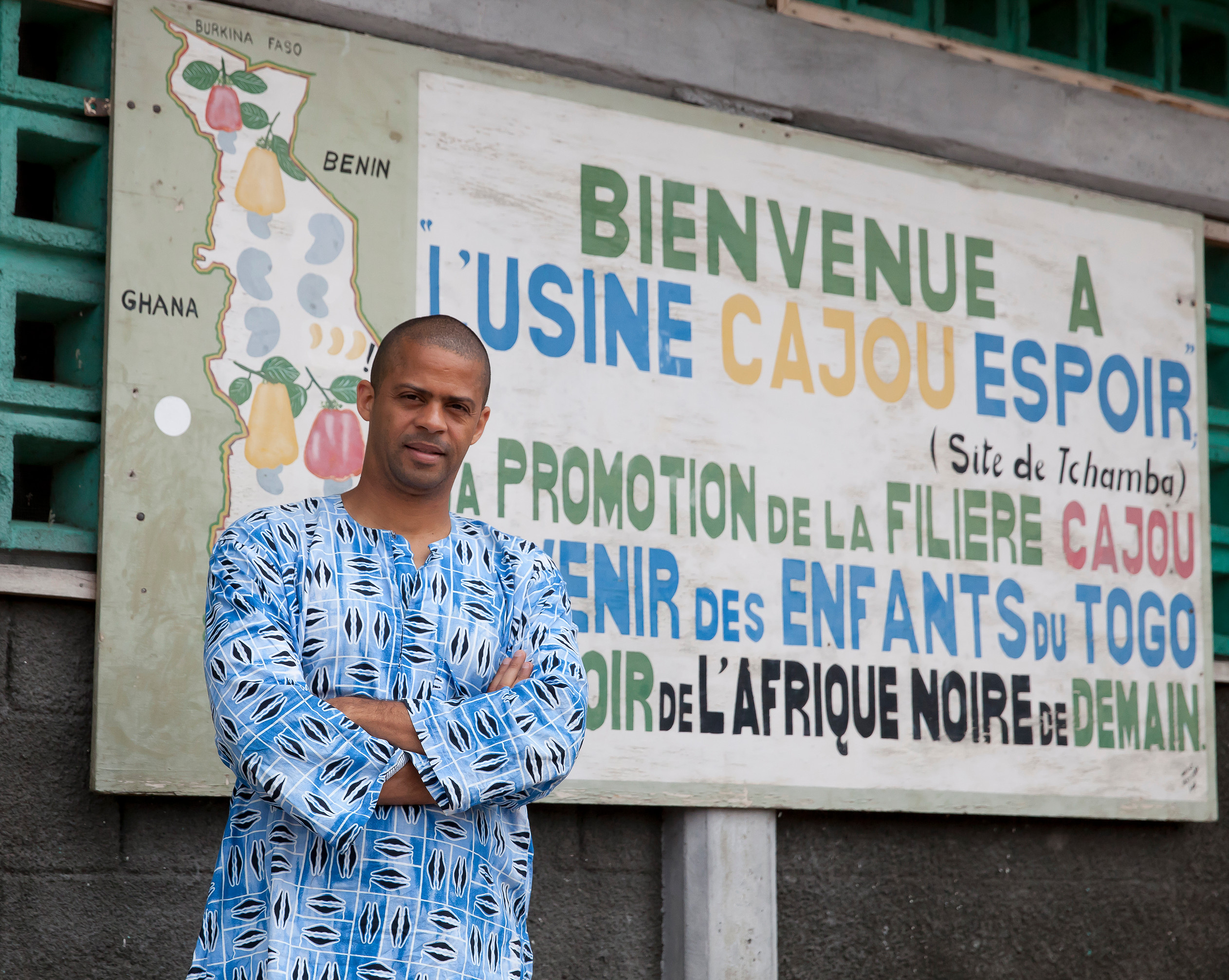 François Locoh-Donou outside the Cajou Espoir factory in Tchamba, Togo