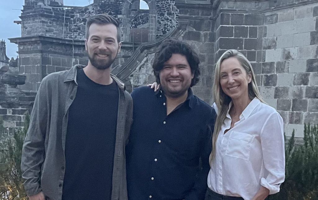 Desteia co-founders Austin Poore, Diego Solorzano and Françoise Lavertu Stevens standing together outdoors