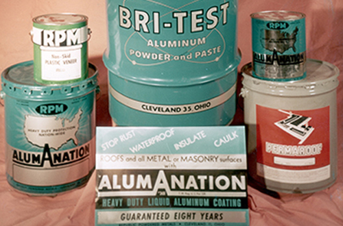 Archival Republic Powdered Metals tins and an Alumanation roof-coating sign