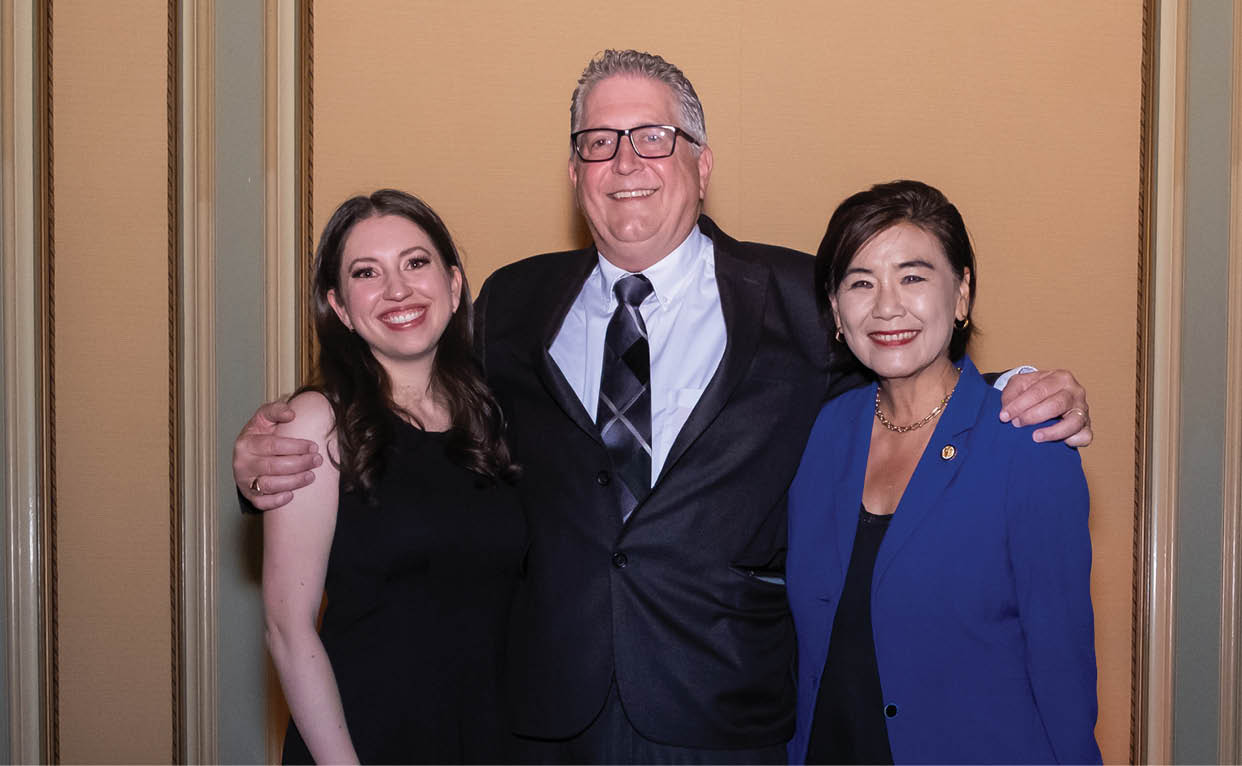 Frank Girardot, center, with Katelyn Barchowsky and Congresswoman Judy Chu at the Pasadena Chamber inaugural gala
