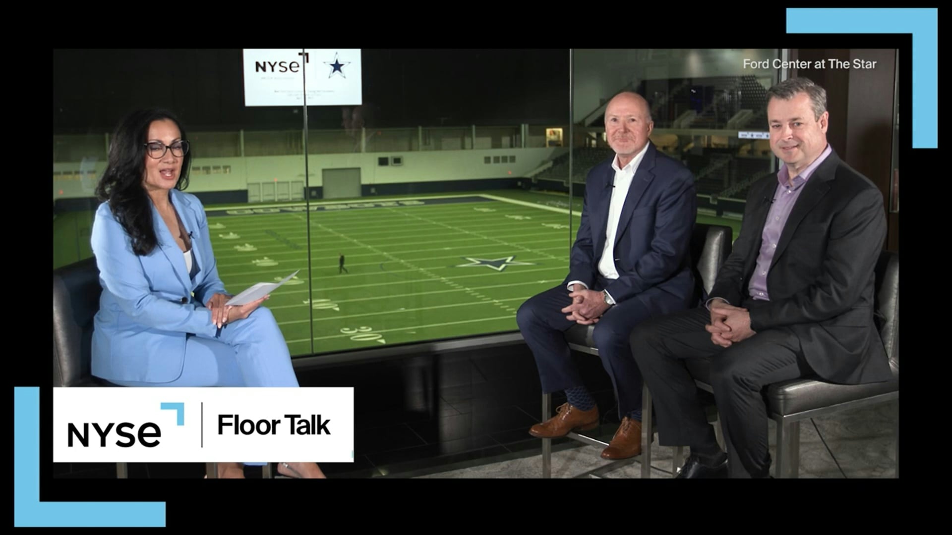 Judy Shaw interviews Frank Svoboda, centre, and Matt Darden, right, at Ford Center at The Star.