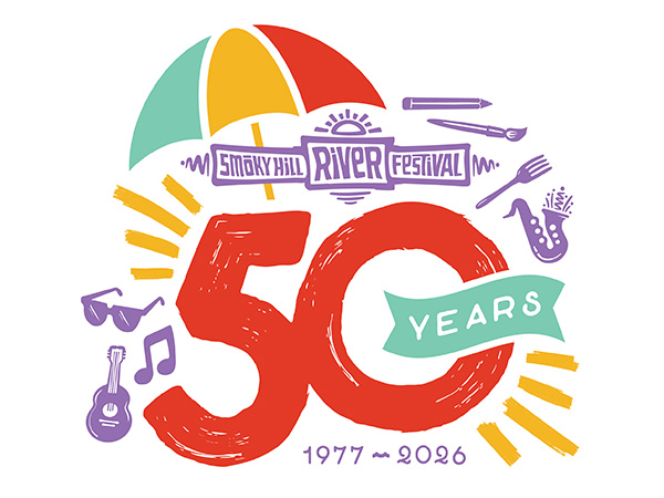 Colorful Smoky Hill River Festival 50 Years artwork, marked 1977-2026