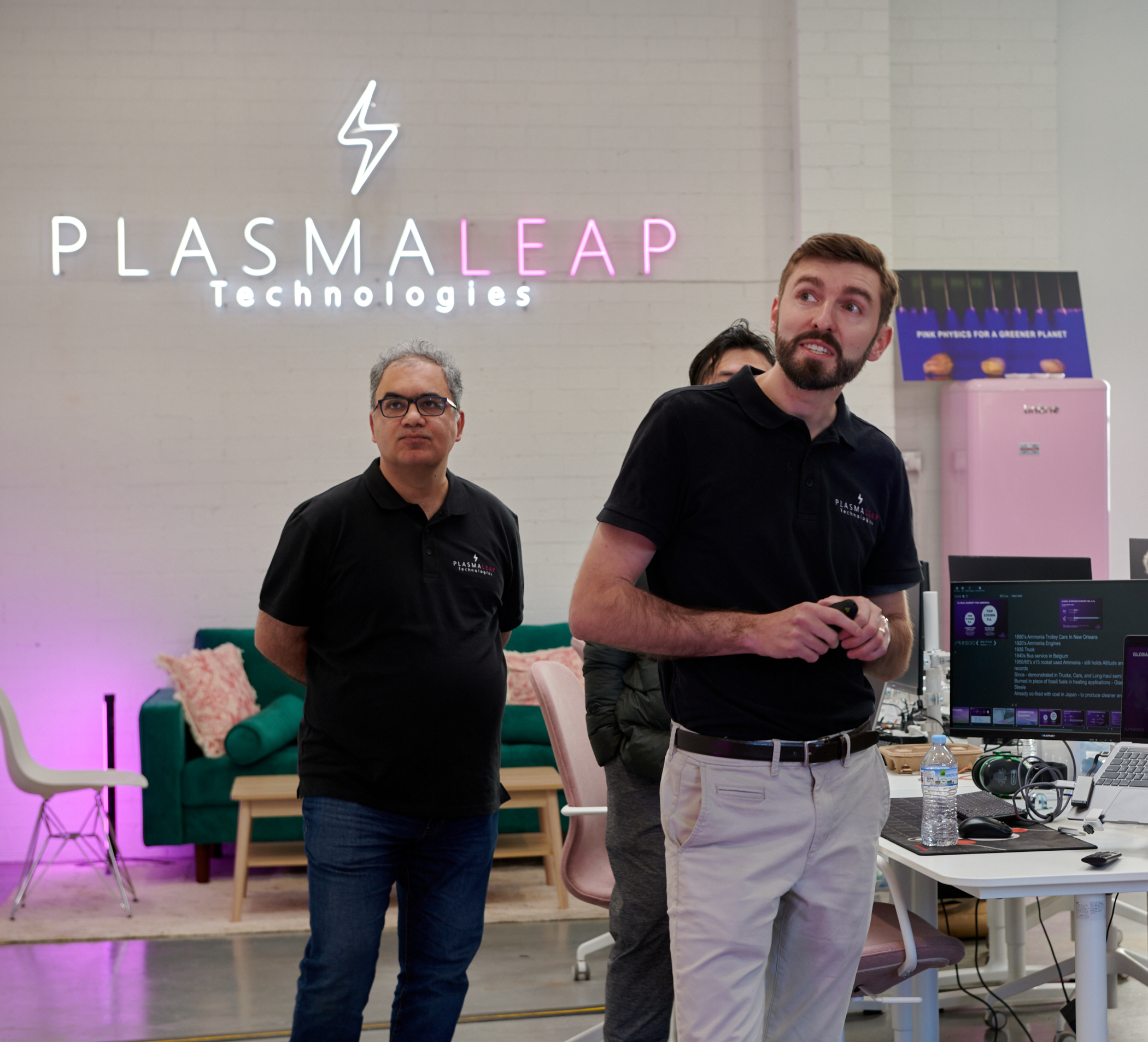 Frere Byrne presenting at PlasmaLeap’s laboratory during its 2023 launch event
