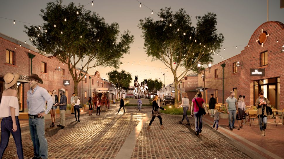Architectural rendering of the redeveloped Horse and Mule Barns in Fort Worth’s Stockyards