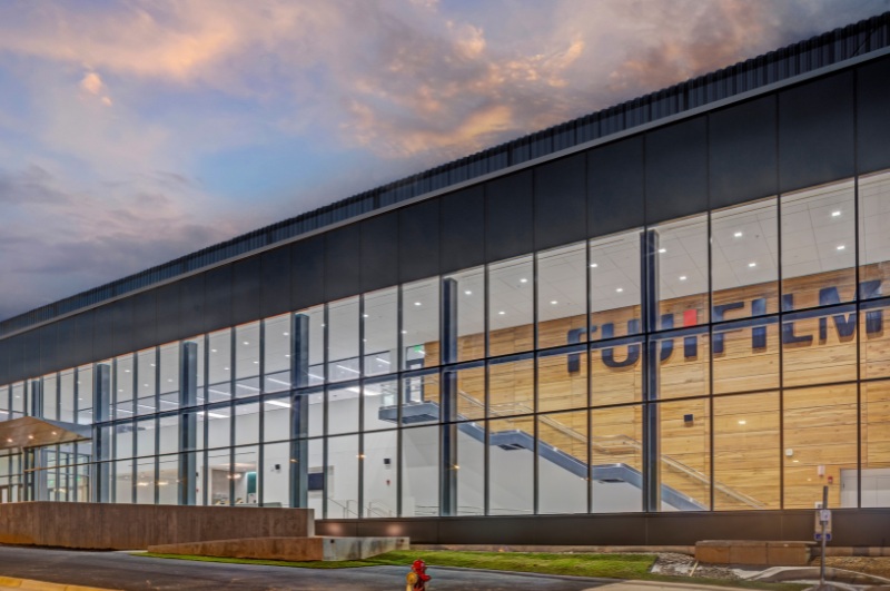Exterior of FUJIFILM Biotechnologies’ Holly Springs manufacturing facility