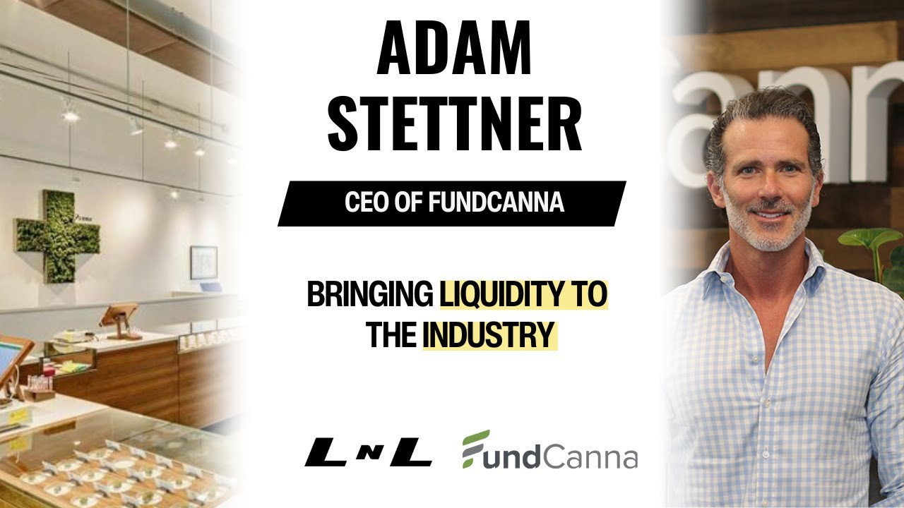 Adam Stettner, CEO of FundCanna, beside a cannabis dispensary counter