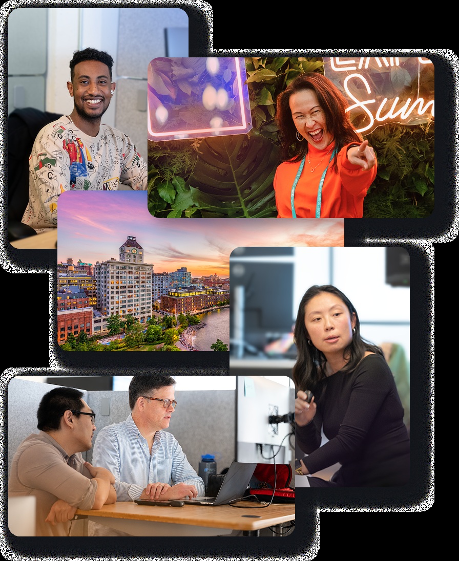 Company-supplied collage showing Fundraise Up team members and Industry City headquarters